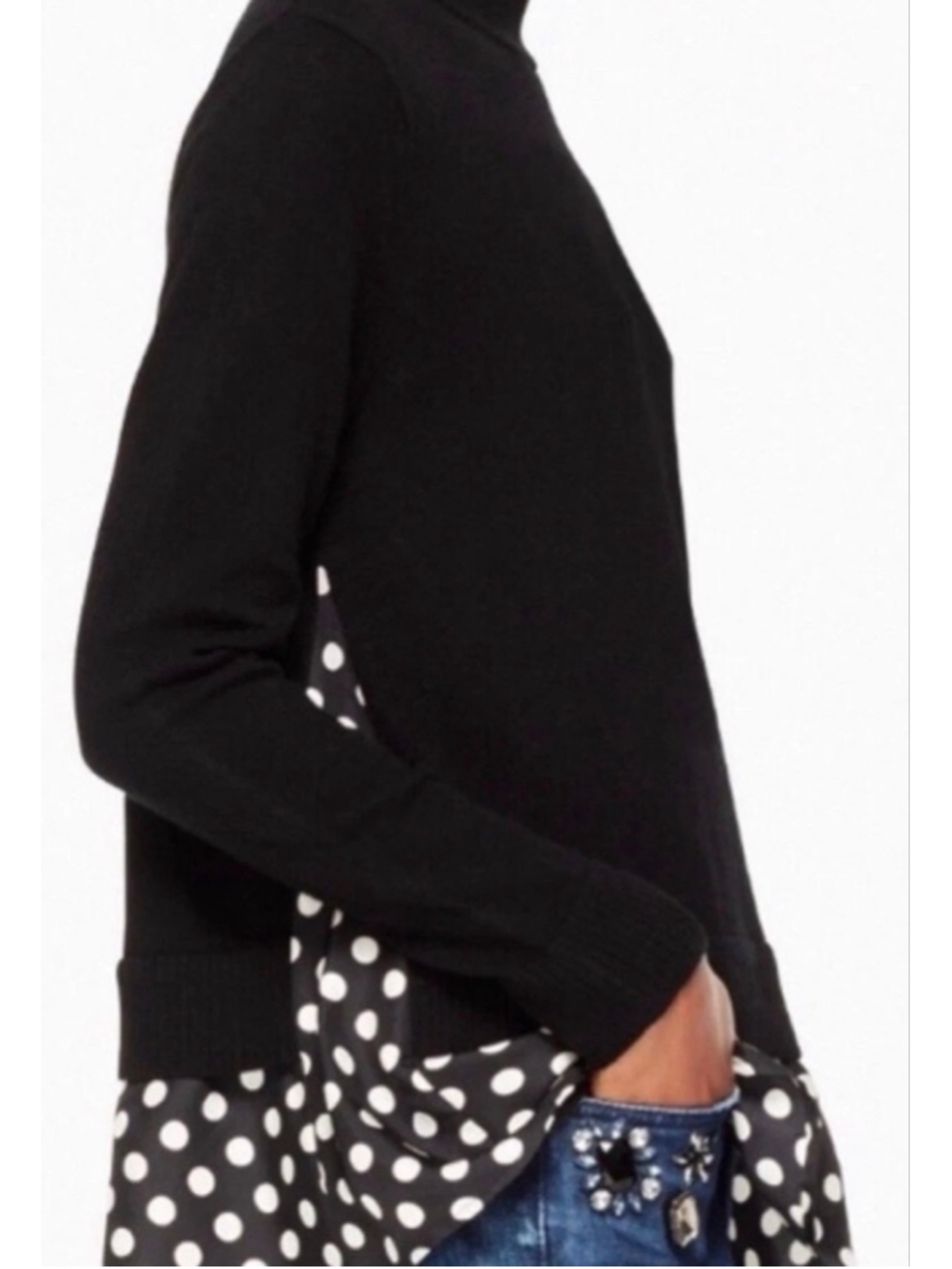 Kate Spade Imagination Sweater Mock Neck Button Shoulder Polka Dot Wool Silk L - Picture 7 of 12
